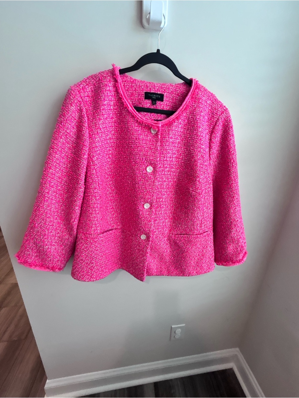 Talbots Hot Pink Tweed Round-Neck Jacket